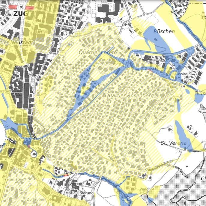 Ausschnitt aus der synoptischen Gefahrenkarte der Stadt Zug